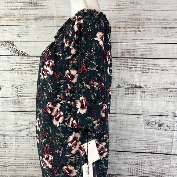 Spirit of Grace Dress size Small Black Berry Floral Teal Stretch Smocked Knee - Picture 8 of 11